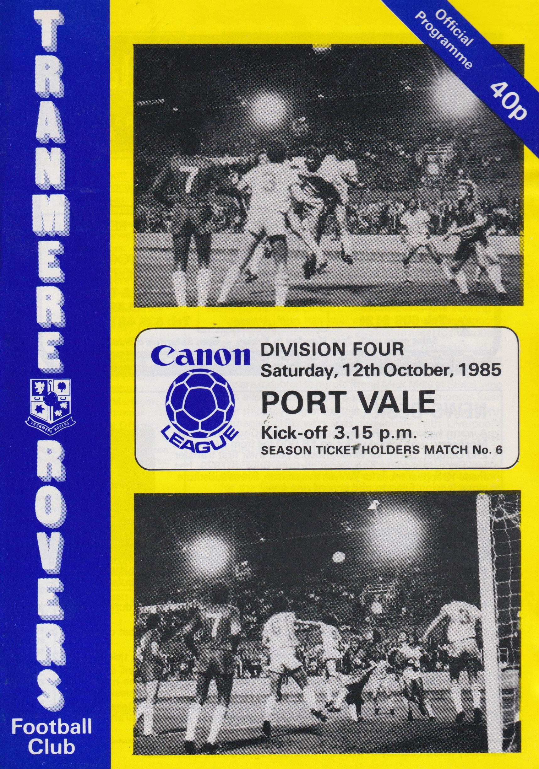 Tranmere Rovers v Port Vale match programme